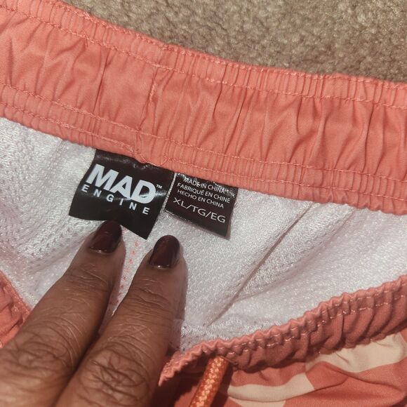 Mad Engine Men's Coral & Orange Checked Microfiber Swim Shorts Sz: XL - Picture 3 of 5